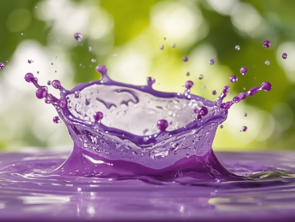 Grape water splash symbolizing antioxidant hydration.