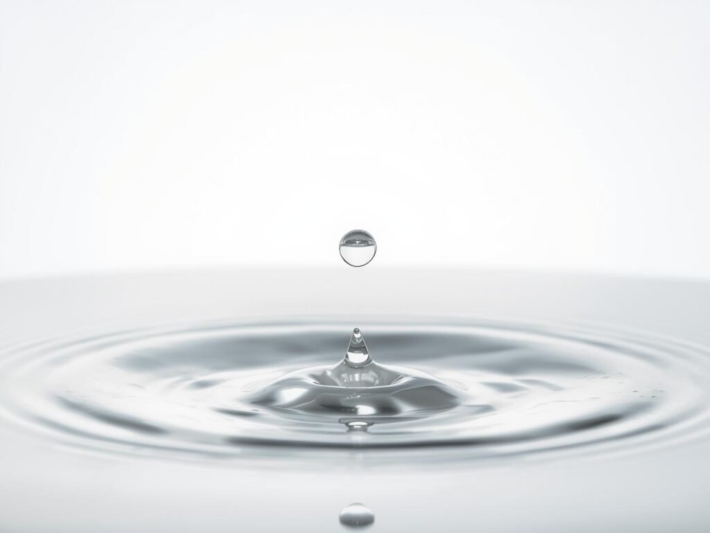 Clear serum drop creating ripple effect representing pure hydration.
